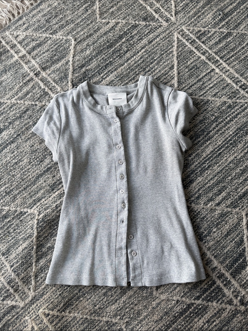 Reformation Light Gray Short Sleeve Button-Front Top